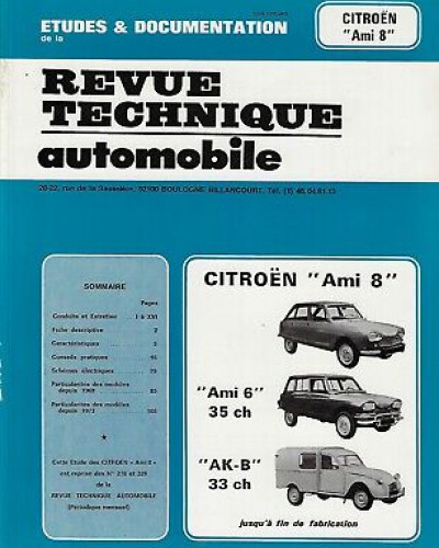 REVUE TECHNIQUE AUTOMOBILE CITROÊN AMI 8 - 2 CV AK-B - EDITION 1986 - 114 PAGES