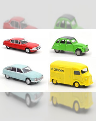 Set of 4 Citroën 2CV, SM, GS, Type H 3 inches (7.5cm) 1/64 NOREV Diecast L3IN4